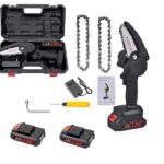 Mini drujbă portabilă cu lanț, fără fir, lamă de 4 inch, cu 2 acumulatori de 36V și 2 lanțuri incluse
