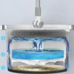 Set mop rotativ cu auto-spălare, două rezerve, compartimente separate pentru apă curată și murdară, plus robinet de scurgere - imagine 6